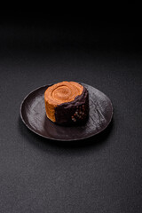 Round sweet New York roll croissant with chocolate cream filling