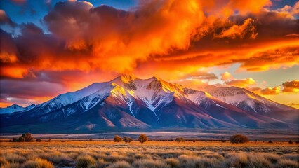 Red Sunrise Over Blanca Peak, San Luis Valley, Colorado - Bokeh Effect Stock Photo