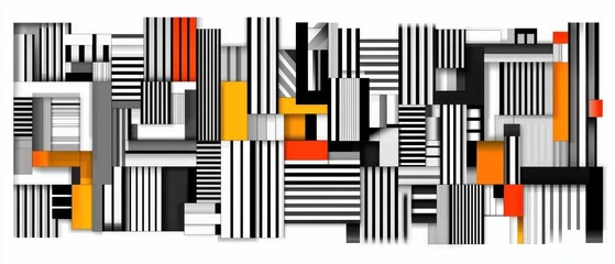 Abstract Geometric Composition with Black White and Orange Stripes