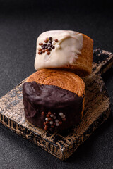 Round sweet New York roll croissant with chocolate cream filling