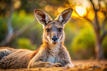 Fototapeta premium Relaxed Eastern Grey Kangaroo Resting on Australian Outback Ground