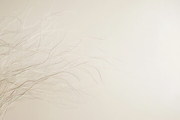 Minimalist composition with delicate white plant branches on beige background