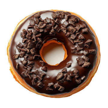 donut with Chocolate isolated on white transparent background. top vew