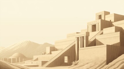 Naklejka premium Ancient Desert Cityscape, sunlit, architectural background, artistic, stock photo