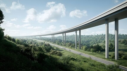 Fototapeta premium Elevated Highway Over Lush Green Landscape Under Sunny Sky