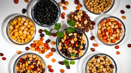 Composition with different legumes isolated on white background 