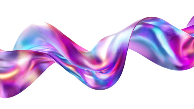 Iridescent Fluid Wave with Neon Pink, Blue and Purple Tones, Abstract Futuristic 3D Render, Glossy and Luminous, Isolated on Transparent Background, Cutout. - Powered by Adobe
