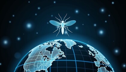 Naklejka premium digital illustration of globe with mosquito symbol representing global malaria awareness on World Malaria Day