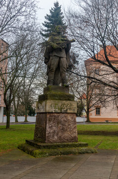 Lovosice, Czechia - January 25, 2025: Red Army memorial (Socha rudoarmejce) at Lovosice.
