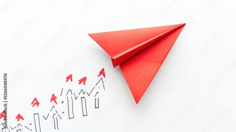 Poster red paper plane symbolizes business strategy emphasizing innovation and solutions for success on cle
