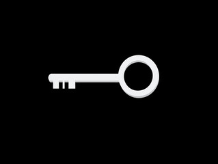 A simple white key isolated on a black background.