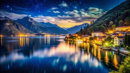 Fototapeta premium Romantic Lake Como Night: Bokeh Lights & Italian Lakeside Charm