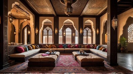 Obraz premium Luxurious Arabian Palace Interior Design with Low Seating
