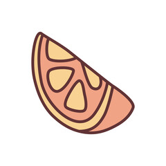 Citrus orange or lemon doodle icon hand drawn with black line in freehand style and colored. Vector illustration isolated on white background
