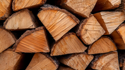 Fototapeta premium Stacked firewood for winter warmth, outdoors