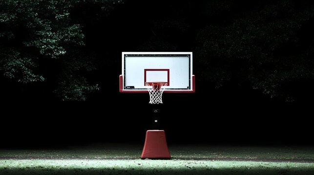 Empty Basketball Hoop In Park At Night