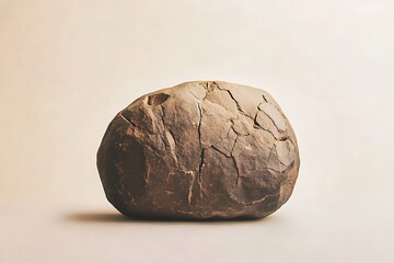 Naklejka premium A large, cracked brown rock on a beige background