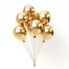 A cluster of glossy gold balloons hovers gracefully, creating a festive atmosphere ideal for parties, weddings, or anniversaries
