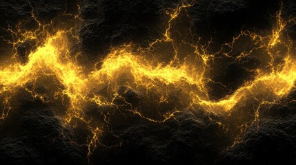 Abstract yellow energy flash on rough dark surface for concept of power, nature