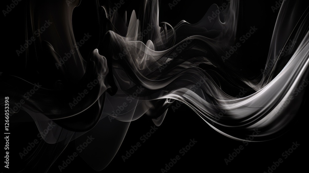 Wall mural fluid motion in a dark swirl of black and white forms creating an abstract texture