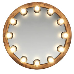 Isolated Decorative Wooden Frame with Round Light Bulbs