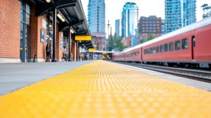 Obraz premium Train arriving at city station platform