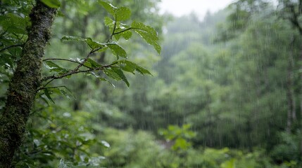 Fototapeta premium Rainy forest, lush foliage, path, nature background, environmental use