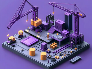 Obraz premium promosi produk Situs Konstruksi Industri Poli Rendah 3D