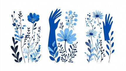 Floral Hand Collection in Blue Tones
