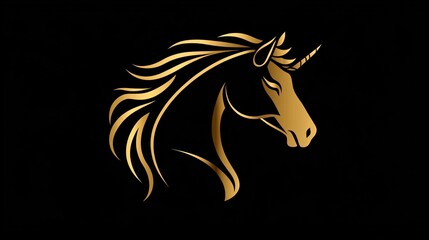 Elegant Continuous Horse Logo in Black and Gold