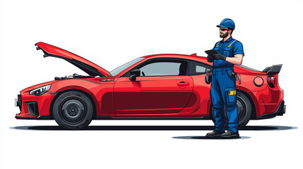 An auto mechanic repairs the engine.