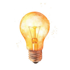 Isolated Watercolor Sketch of a Vintage Light Bulb - Artistic Expression of Illumination