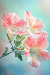 Elegant photorealistic petunia blossoms with a dreamy pastel background