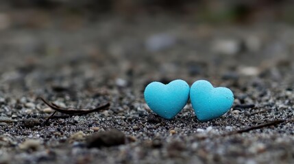 Fototapeta premium Two Sparkling Blue Hearts On Textured Ground