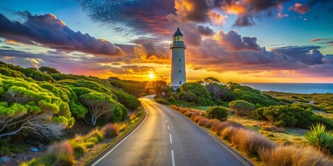 Scenic Australian Road to Wadjemup Lighthouse, Rottnest Island - Coastal Path, Sunset View