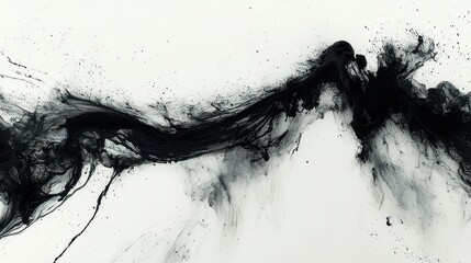 Black ink flowing, dissolving in pure white liquid, creating abstract shapes art