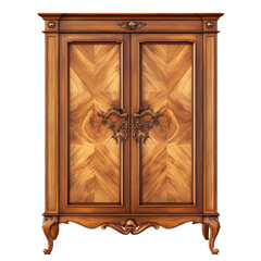 Isolated Intricate Antique Wooden Wardrobe with Detailed Carvings