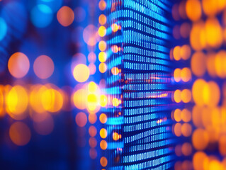 Colorful binary code background with vibrant lights representing digital technology and data processing