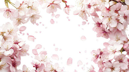 Fototapeta premium Square sakura blossom floral frame with pink flowers and branches isolated on transparent background for design