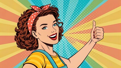 Happy woman giving thumbs up in pop art style  © SUPERARTMAN