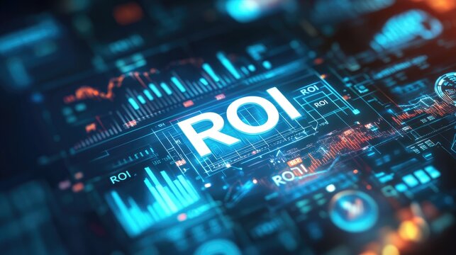 Digital ROI concept with data visualization and futuristic interface design.