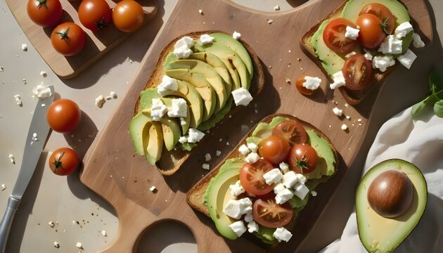 Avocado tosts with tomatoes and feta 