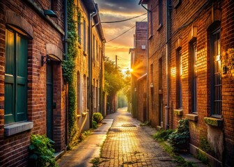 Fototapeta premium Serene Dawn Alleyway: Long Exposure Photography of Peaceful Urban Scene