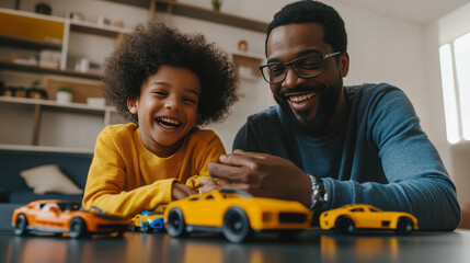  Joyful Bond: Father and Son Creating Memories with Toy Cars at Home

