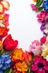 Obraz premium Beautiful background template made of Spring flowers.