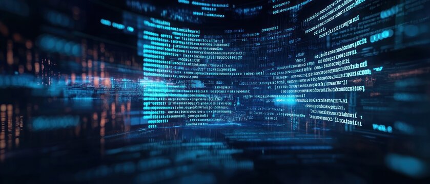 Abstract Digital Data Stream with Glowing Blue Code Lines