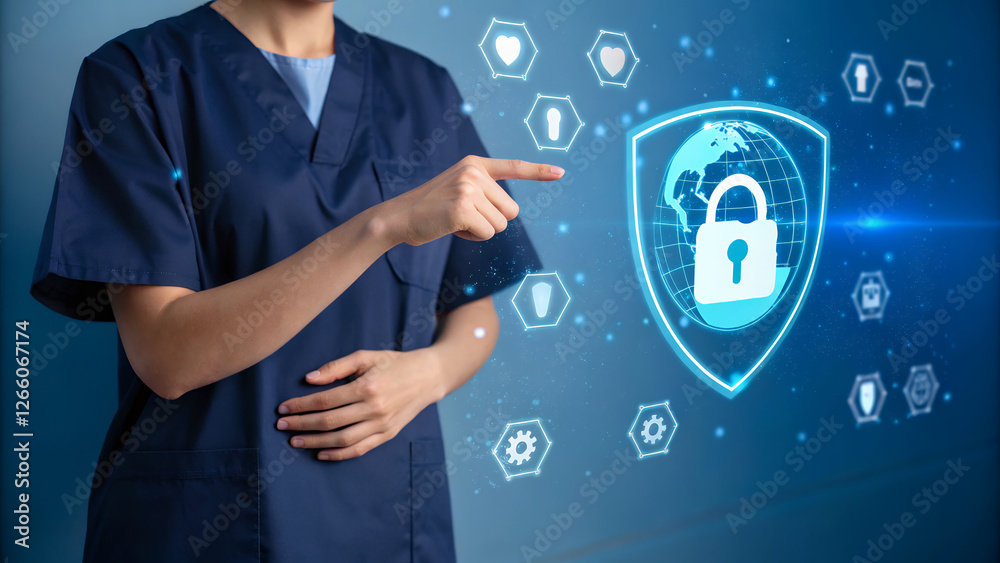 Poster secure your digital future: businessman secures cyber lock, innovative network data protection, smar