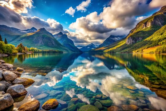 Serene Lake Eidsvatnet, Scandinavia: Stunning Landscape Photography
