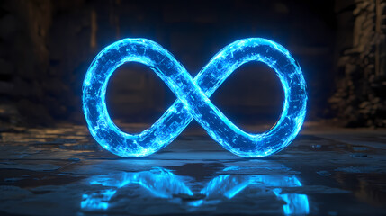 Glowing Infinity Symbol on Wet Ground