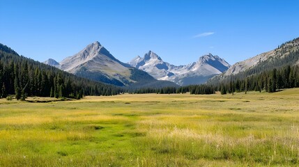 Fototapeta premium Panoramic View Of Mountain Peaks And Green Valley